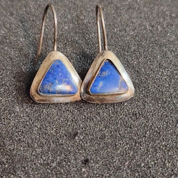 Vintage Clyde Duneier CID Sterling Silver 925 Lapis Drop Dangle Hook Earrings - Picture 2 of 4